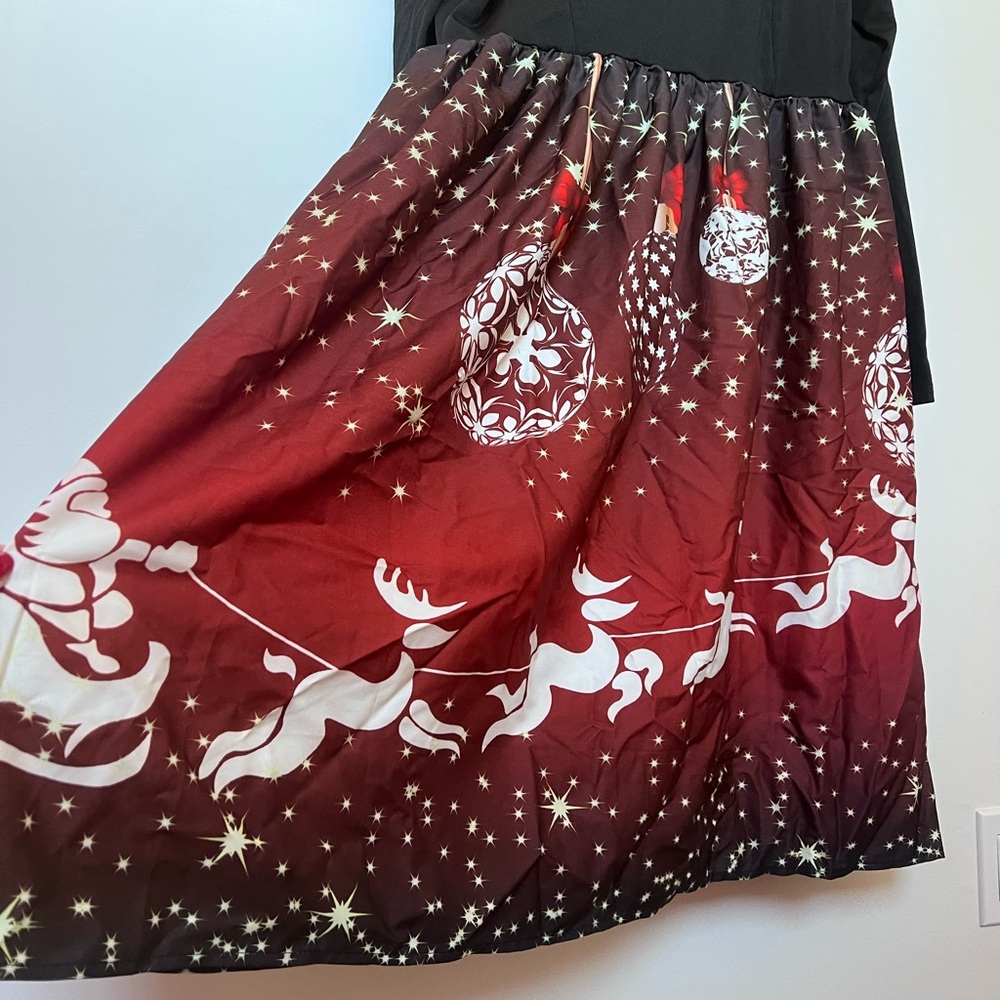 Christmas Dress: Red Skirt with Reindeer Design